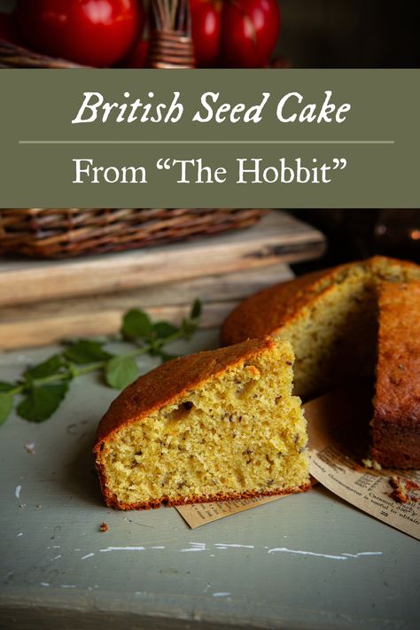 Seed Cake from The Hobbit by J. R. R. Tolkien Hobbit Seed Cake, Hobbit Seed Cake Recipe, Cottagecore Cookie Recipe, Lotr Desserts, Hobbit Themed Party Food Ideas, Hobbit Bread, The Hobbit Recipes, Hobbit Food Ideas, Lord Of The Rings Food Hobbit Party