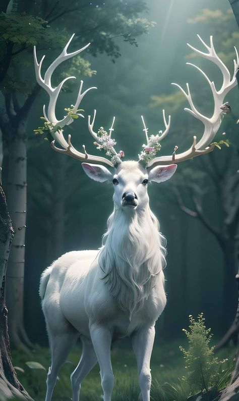 Mythical Deer, Winter Mural, Simple Cute Hairstyles, Deer God, Animals And Flowers, Mythical Creatures Fantasy, Mystical Animals, Hairstyles For Girls, Nature Spirits