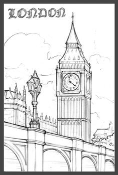 London Art Drawing, Big Ben Drawing, London Sketch, London Drawing, Big Ben Clock, Architecture Drawing Sketchbooks, A Level Art Sketchbook, Desen Realist, Travel Drawing