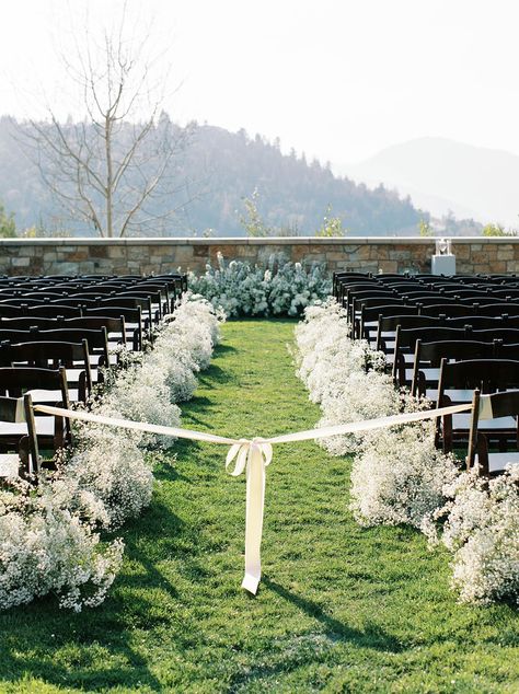 Single Flower Aisle Wedding, Babys Breath Aisle Flowers, Baby Breath Aisle Decor, Baby’s Breath Down Aisle Wedding, Baby’s Breath Aisle, White Flower Aisle, Babies Breath Aisle, Isle Flowers Wedding, Babies Breath Arch