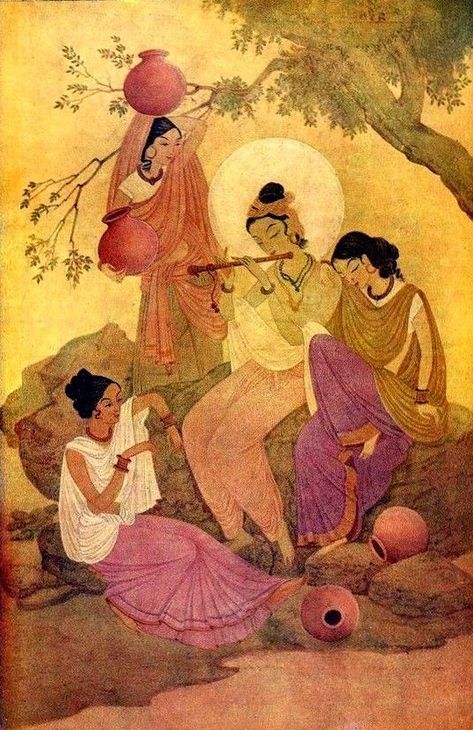 Radha Krishna Indian Culture Painting, Indian Traditional Art, Desi Art, Eastern Fashion, Indian Women Painting, South Asian Art, Vintage India, Indian Painting, Vedic Art