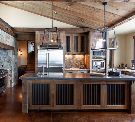 rustic kitchen inspiration corrugated metal interior highcamphome Steel Roof, Rustic Home Interiors, Interior Design Rustic, Rustic Home Design, Corrugated Metal, Trendy Tree, Metal Building Homes, Metal Buildings, Rustic Interiors