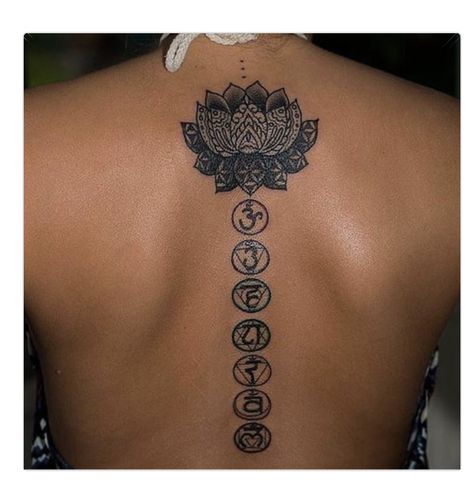 Chakra Back Tattoo, Tattoo Buddhist, Back Tattoo Ideas, Chakra Tattoo, Spine Tattoos For Women, Dope Tattoos For Women, Red Tattoos, Seven Chakras, Cute Tattoos For Women