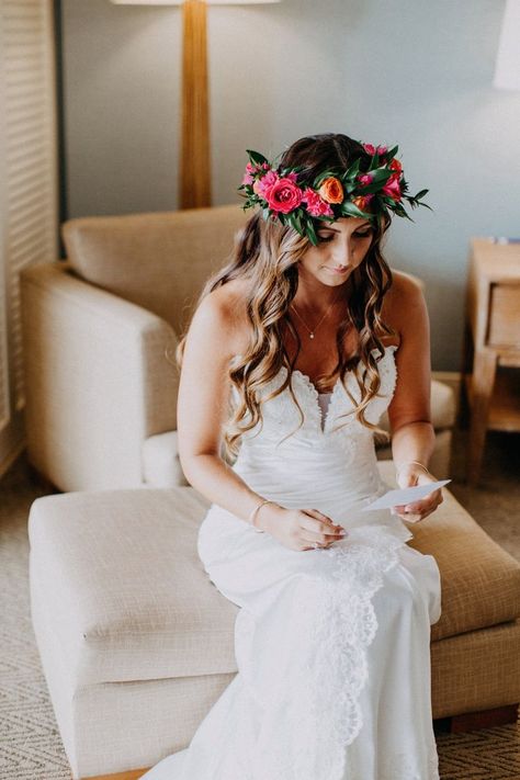 Tropical wedding • Hawaii Wedding • Oahu Wedding • Turtle Bay Resort • Tropical wedding florals • beach wedding  • hawaii wedding photography • sunset wedding • bridal Haku Bridal Hair With Haku Lei, Hawaiian Wedding Crown, Hawaiian Wedding Headpiece Bridal, Hawian Wedding, Tropical Wedding Dress, Hawaii Theme Wedding, Tropical Wedding Florals, Hawaiian Wedding Dress, Hawaii Wedding Dress