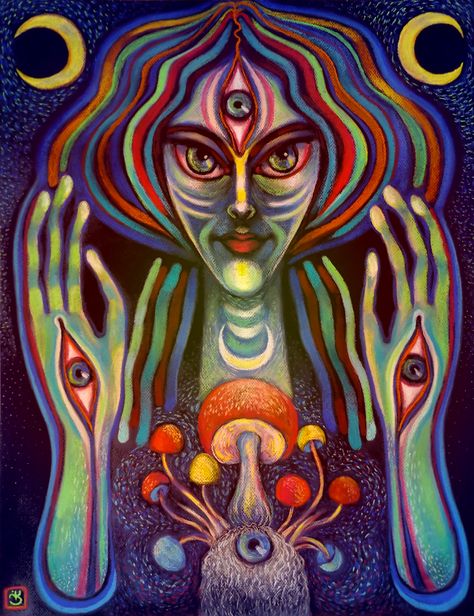 #mushroom #alien #goddess #trippy #psychedelic #art Psycodelic Mushrooms, Psychodelisch Art Mushroom, Psychedelique Mushrooms, Mushroom Psychedelique, Mushroom Trippy Paint, Alex Gray Art, Magic Mushroom Art Trippy, Trip The Light Fantastic, Colorful Mushroom Art Trippy