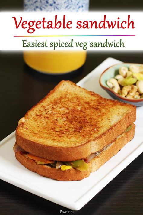 Simplest veg sandwich or vegetable sandwich recipe made with lightly spiced veggies. Needs no toster! #vegsandwich #vegetablesandwich #sandwich #vegetarian Vegetable Sandwich Recipes, Sandwich Recipes Indian, Vegetable Sandwich, Veg Sandwich, Veg Snacks, Easy Sandwich Recipes, Easy Vegetable, Vegetarian Sandwich, Bread Snacks