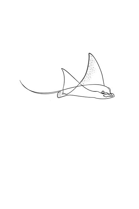 Stingray One Line Tattoo, Line Art Stingray, Stingray Tattoo Minimalist, Small Ocean Tattoo Men, Beach Back Tattoo Women, Beachy Fine Line Tattoos, One Line Ocean Tattoo, Ocean Fineline Tattoo, Fine Line Sting Ray Tattoo