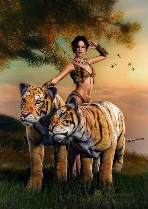 Jungle Princess, Tiger Spirit Animal, Artworks Ideas, Fantasy Cats, Water Tiger, Egyptian Cat Goddess, Tiger Lady, Tiger Spirit, Best Electric Car