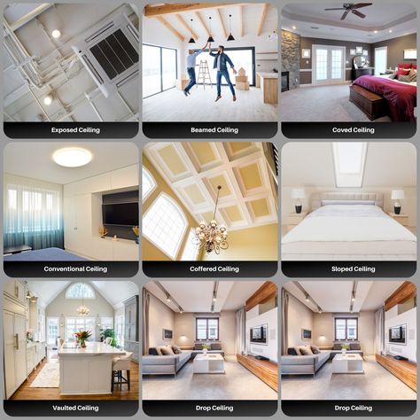 Types Of Vaulted Ceilings, Types Of Ceilings Design, Ceiling Styles, Architectural Blueprint, Box Ceiling, Loft Type, Barrel Vault Ceiling, Coved Ceiling, Exposed Ceilings