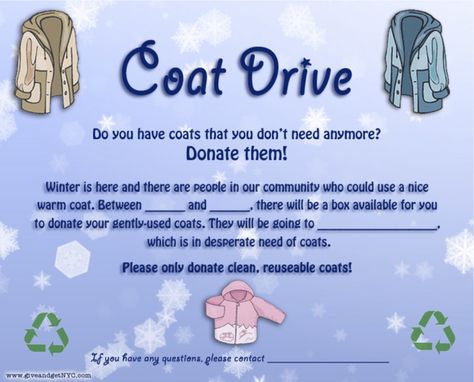 coat drive | Winter Coat Drive Flyer Coat Drive Ideas, Coat Drive Flyer, Fundraisers Ideas, Xeriscaping Ideas, Beta Club, Fundraising Poster, Coat Drive, Donation Ideas, Community Service Ideas