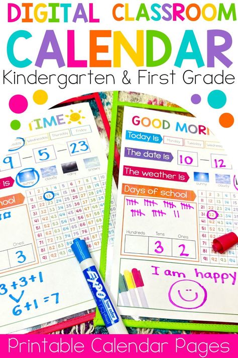 Take your classroom calendar time to the next level with these fun and engaging calendar activities for kindergarten and first grade students. Each of these interactive calendar pages is designed to help your kids practice key math skills. From learning the days of the week to working with numbers your students will love their morning meeting or calendar math time. These free calendar pages will help you seamelssly weave math skills like place value, telling time, money, and number sense. Calendar Time First Grade, Kindergarten Calendar Time, Calendar Time Kindergarten, 1st Grade Calendar, First Grade Calendar, Classroom Slides, Woodland Classroom, Kindergarten Calendar, Math Meeting