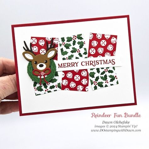 Stampin’ Up! Reindeer Fun Bundle card by Dawn Olchefske for Stamping with the STARS sketch challenge #DOswts437 #dostamping #HowdSheDOthat #christmascards p Stampin Up Reindeer Days Dsp, Stampin Up Picture This Dies, Reindeer Fun Stampin Up Cards 2024, Stampin Up Reindeer Fun Cards, Sentimental Christmas Stampin Up Cards, Reindeer Days Stampin Up Cards, Stampin Up Regal Reindeer, Stampin Up Reindeer Fun, Reindeer Fun Stampin Up Cards