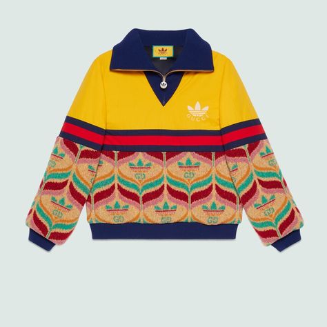 Shop the adidas x Gucci half-zip jacket in yellow at GUCCI.COM. Enjoy Free Shipping and Complimentary Gift Wrapping. Gucci X Adidas, Gucci Adidas, Trendy Shirt Designs, Half Zip Jacket, Fire Fits, Sportswear Brand, Jacket Design, Tandem, Retro Outfits