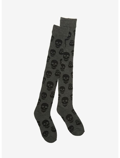 Black Skull, Over The Knee Socks, Emo Outfits, Slippers Cozy, Black Socks, Black Skulls, Knee Socks, Alternative Outfits, Skull Print