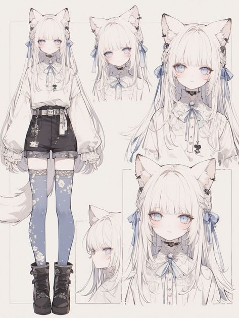 Cat Girl Character Design, Cat Girl Oc, Cat Girl Drawing, Cat Vtuber, Anime Character Design References, Kawaii Oc, Anime Cat Ears, Anime Ocs, Oc Design