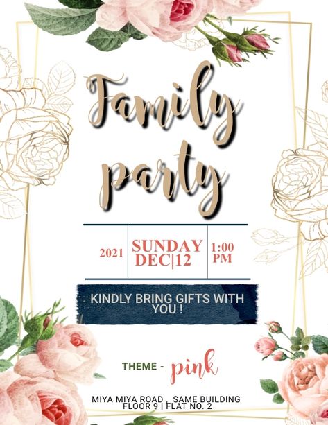 Family Gathering Invitation Card, Ladies Get Together Invitation, Family Reunion Themes, Party Flyers, Invitation Flyer, Promotional Flyers, Simple Poster, Diy Bottle Crafts, Invite Template