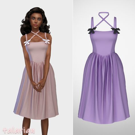 Sims 4 Flowy Dress, The Sims 4 Alpha Cc Clothes, Sims 4 Cc Purple Clothes, Sims 4 Formal Cc, Preppy Dresses, Frilly Dresses, Lavender Dresses, Purple Outfits, Sims 4 Dresses