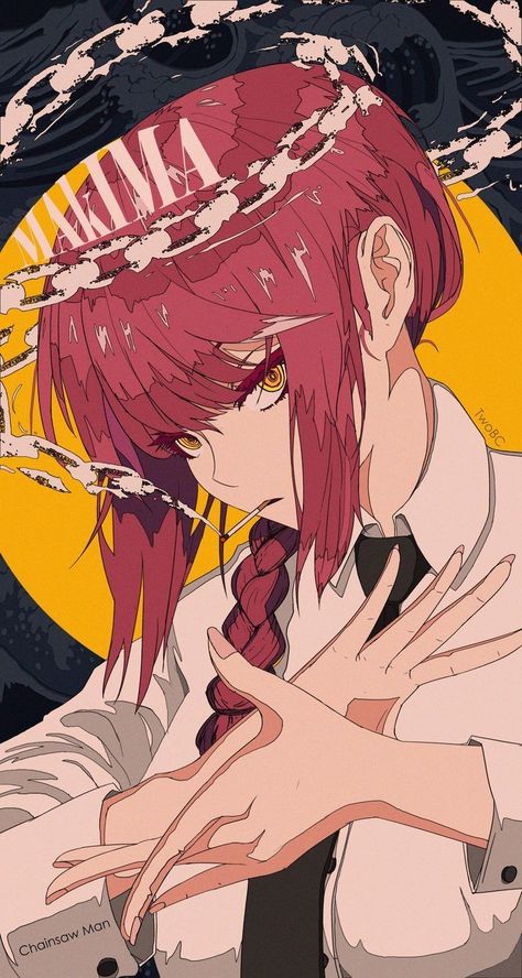 Csm Wallpaper, Bangs Braid, Best Chainsaw, Black Necktie, Single Braid, Anime Smile, Hands Together, Yellow Eyes, Braided Ponytail