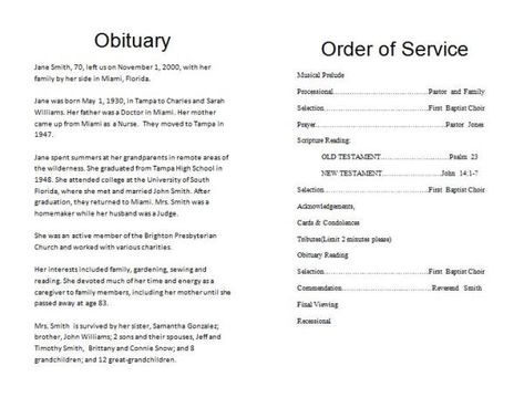 Funeral Memorial Program Order of Services Obituaries Ideas, Order Of Service Template, Memorial Service Program, Service Template, Memorial Services, Obituary Template, Organizing Life, Random Tips, Obituaries Template