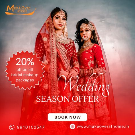 Wedding Season Offer Wedding Social Media Post, Wedding Social Media, Latest Bridal Makeup, Pre Bridal, Airbrush Foundation, Holiday Club, Wedding Social, Bridal Makeup Wedding, Makeup Package