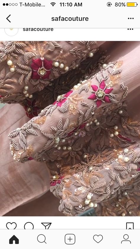 Zardosi Dabka Work, Zardosi Embroidery, Hand Work Design, Zardozi Embroidery, Couture Embroidery, Bead Embroidery Patterns, Hand Work Embroidery, Embroidered Blouse Designs, Embroidery Suits Design