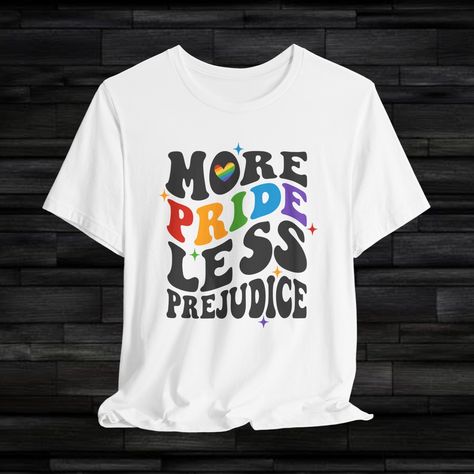 Excited to share the latest addition to my #etsy shop: Colourful LGBTQ+ Pride Graphic Tee More Pride Less Prejudice Rainbow White T-Shirt Inclusive Bold Text | Celebrate Love Statement Shirt https://etsy.me/3xc5WzB #shortsleeve #organiccotton #prideeventapparel #rainbowgraphictee #pridestatementtee #inclusivetshirt #rainbowpridetee #prideparadetee #equalitytshirt White Shirt Ideas, Mens Work Pants, Pride Tees, Bold Text, Pride Parade, Celebrate Love, Slogan Tee, Statement Tees, Statement Shirt