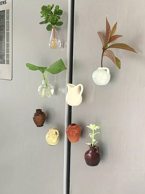 Mini Ceramics, Plant Kitchen, Clay Magnets, Fridge Decor, Refrigerator Sticker, Mini Vase, Refrigerator Magnet, Keramik Vase, Kitchen Gift