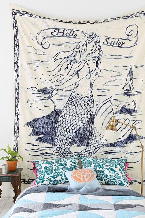 4040 Locust Scrimshaw Mermaid Tapestry - Urban Outfitters Scrimshaw Mermaid, Mermaid Tapestry, Mermaid Bedroom, Mermaid Life, Décor Diy, Living Room Decor Apartment, Apartment Living Room, A Mermaid, Dream Bedroom