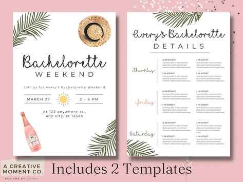 Summer Bachelorette Invitation Template, Tropical Beach Bachelorette Invitation, Beach Bachelorette Invite, Summer Itinerary, Miami Bach image 1 Bach Itinerary Template, Miami Bachelorette Party Itinerary, Bachelorette Invites Template, Florida Bachelorette Party Themes, Bachelorette Hashtags, Beyonce Bachelorette, Itinerary Template Free, Bachelorette Invites, Summer Bachelorette