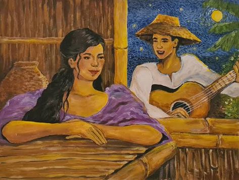 Harana Filipino Tradition, Courtship Drawing, Harana Filipino, Tradition Drawing, Philippine Traditions, Filipino Tradition, Fruit Art Drawings, Filipino Art, Philippine Art