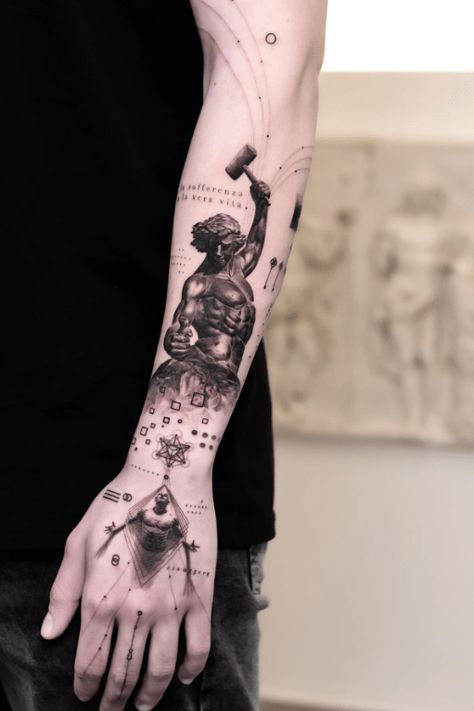 30+ Eye-Catching Half Sleeve Tattoos Ideas For Guys Vision Tattoo, Self Made Tattoo, Sleeve Tattoos Ideas, Fibonacci Tattoo, Half Sleeve Tattoos, Punk Tattoo, Knight Tattoo, Saved Tattoo, Shiva Tattoo Design