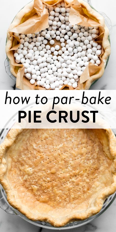 Here are instructions and a video tutorial showing you how to par-bake (blind bake) pie crust for lemon meringue pie, quiche, and more. #piecrust #pies #desserts #bakingtips Parbaked Pie Crust, How To Prebake Pie Crust, How To Par Bake A Pie Crust, Claire Saffitz Pie Crust, Blind Bake Pie Crust Tips, Par Baked Pie Crust, Prebake Pie Crust, Lemon Meringue Pie Crust, Diner Desserts