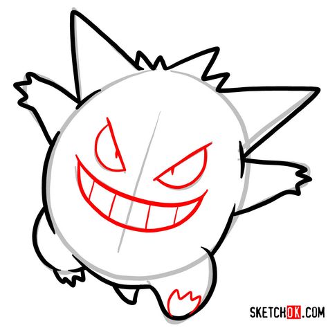 How To Draw Gengar Step By Step, Gengar Drawing Easy, How To Draw Gengar, Sketsa Pokemon, Gengar Sketch, Gengar Pokemon Art, Gengar Drawing, Doodle Reference, Pokémon Drawings