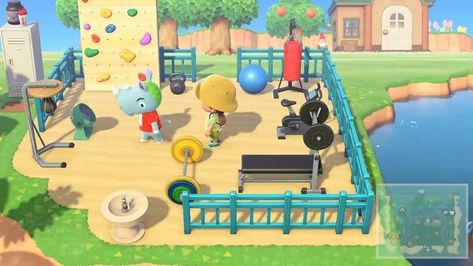 animal crossing outdoor gym - Google Search Tank Animal Crossing, Acnh Outdoor Gym Ideas, Animal Crossing Outdoor Gym, Acnh Outdoor Gym, Animal Crossing Gym Ideas, Acnh Gym Idea, Animal Crossing Gym, Motif Acnl, Animal Crossing Guide