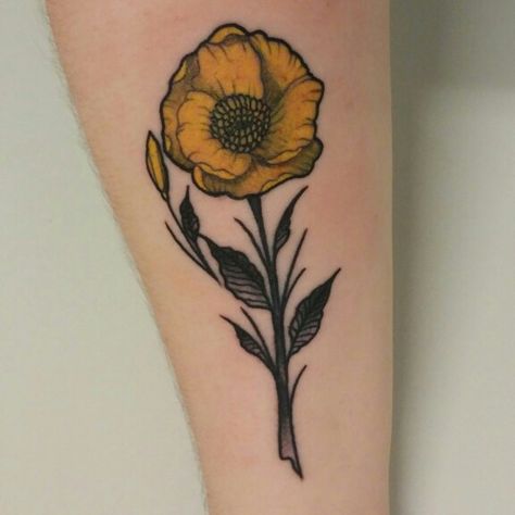 Yellow Icelandic Poppy Tattoo Poppy Tattoo Forearm, Tattoo Leaf, Icelandic Poppy, Iceland Poppy, Poppy Flower Tattoo, Poppy Tattoo, Icelandic Poppies, Tattoo Forearm, Poppies Tattoo