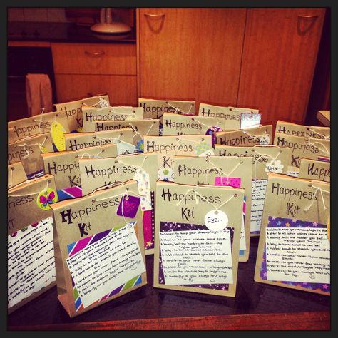 Homemade 'happiness kits' that I made for my class as a goodbye/thank you present :) School Leavers Gifts, Year 6 Leavers Gifts, Leaving Party Ideas, Leaving Party, Christmas Thoughts, School Leavers, Goodbye Gifts, Thank You Presents, Kids Daycare