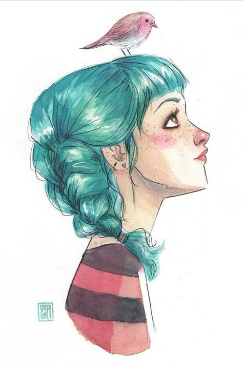 Green Hair, Blue Hair, A Girl, Character Design, Green, Hair, Blue, Design