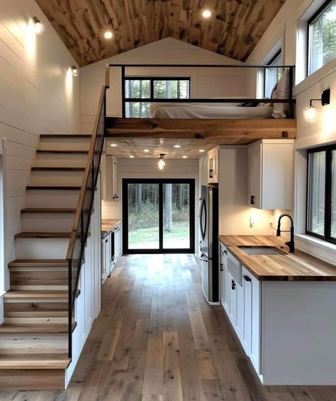 Loft Type House, Shed House Interior, Tiny House Rentals, Loft Type, Loft House Design, Cabin Interior Design, Tiny House Stairs, Mini Loft, Tiny House Floor Plans