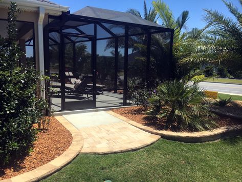 Featured Projects - Brandon Suris Landscaping Landscaping Around Pool Screen Enclosure, Poolside Landscaping, Pathway Design, Pool Screen Enclosure, Pool Screen, Lanai Ideas, Landscaping Around Pool, Florida Backyard, Pool Cage