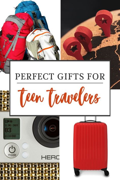 Here's a list of the best travel gifts for teenagers! Presents for teens' study abroad, summer travel, or vacations. Unique and creative gift ideas for teen travel--gifts that teens will actually love and use! Travel Easter Basket Gift Ideas, Teen Travel Essentials, Vacation Gift Basket, Teen School Supplies, Gifts For Teenager, Travel Gift Basket, Kid Travel Kit, Travel Backpack Essentials, Gifts For Teenagers