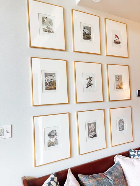 Curate an expensive looking gallery wall on the cheap! - Large Gold Frames On Wall, Cheap Gallery Wall Frames, How To Make Cheap Picture Frames Look Expensive, Gallery Wall Gold Frames, Cheap Gallery Wall, Square Gallery Wall, Picture Frame Layout, Gold Frame Gallery Wall, Cheap Diy Wall Art