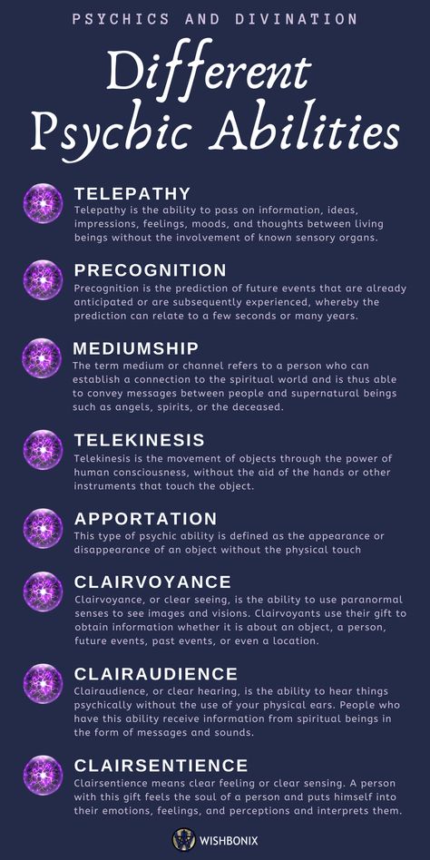 Some people inherit mystic traits or affinities to certain abilities, such as psychic abilities. All people who develop psychic abilities have access to all their gifts but some only chose to practice a few. Some of these psychic abilities are telepathy, precognition, mediumship, telekinesis, apportation, clairvoyance, clairaudience, clairsentience, and scrying among many more. Occult Studies, Clairvoyant Psychic Abilities, Psychic Intuition, Bahasa Jepun, Intuitive Empath, Wiccan Spell Book, Witchcraft Spell Books, Witch Spell Book, Psychic Development