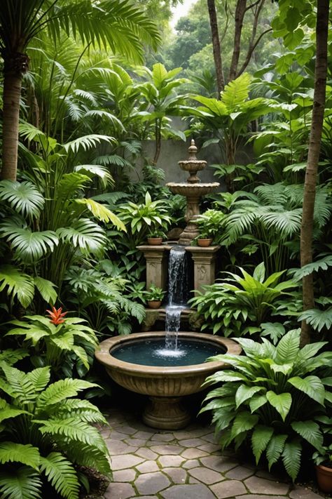 20 Small Tropical Garden Design Ideas - Toolz Geek Tiny Courtyard Gardens, Backyard Jungle Garden, Art Deco Garden Design, Tropical Garden Design Small Spaces, Small Tropical Garden Design, Zen Garden Design Small, Small Garden Area Ideas, Jungle Backyard, Modern Tropical Garden