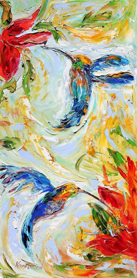 Original oil Hummingbird Dance palette knife by Karensfineart, $139.00 Vintage Art Paintings, Palette Knife Art, Contemporary Art Painting, Pallet Painting, Art Oil, Minimalist Art, Figurative Art, Bird Art, Animal Paintings