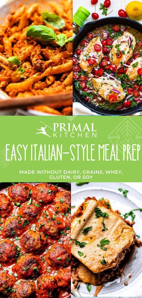 Take your meal prep up a notch with some easy Italian-style meal prep that is sure to be a hit! Get 20% off at primalkitchen.com with code: PKPIN Italian Meal Prep, Primal Lifestyle, Easy Stuffed Cabbage, Vegan Entrees, Light Meals, Italian Foods, Chicken Entrees, Primal Kitchen, Chicken Meals