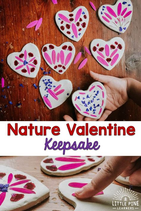 A Simple Nature Valentine Keepsake • Little Pine Learners Nature Valentines, Valentines Crafts For Kids, Clay Hearts, Forest School Activities, Valentines Crafts, Valentine Crafts For Kids, Mothers Day Crafts For Kids, Valentines Day Activities, Outdoor Activities For Kids