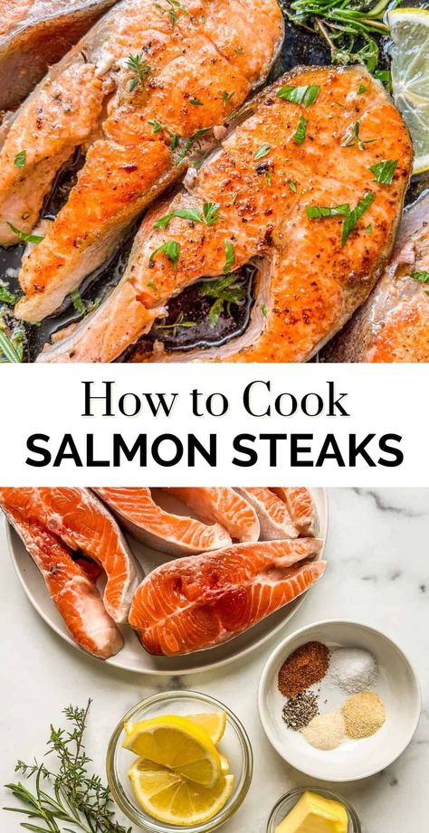 Herb Butter Salmon, Best Way To Cook Salmon, Salmon Steak Recipes, Steaks Recipes, Rosemary Salmon, Salmon Steaks, Oven Salmon, Delicious Salmon Recipes, Cook Salmon