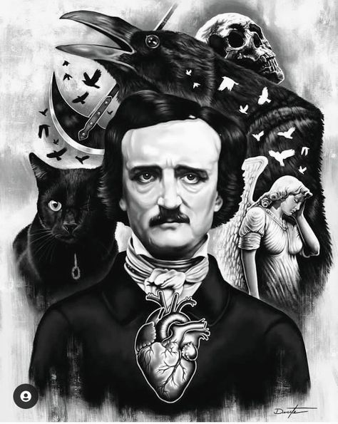 Edgar Allen Poe Tattoo, Edgar Allan Poe Illustration, Edgar Allen Poe Art, Edgar Allen Poe Poems, Poe Tattoo, Edgar Allan Poe Art, Edgar Allen Poe Quotes, Art Literature, Edgar Allen