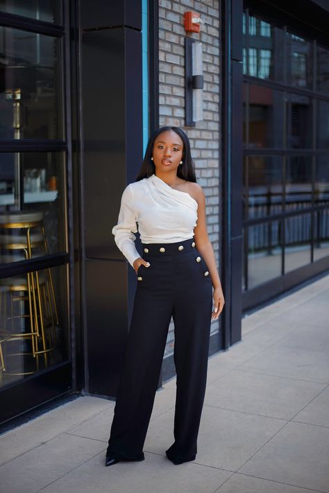 Asymmetric Top and Wide Leg Trousers | Prissysavvy Asymmetric Top, Outfit Top, Stylish Work Attire, Classy Work Outfits, Fit Fashion, Looks Street Style, Asymmetrical Tops, Type Of Pants, Professional Outfits