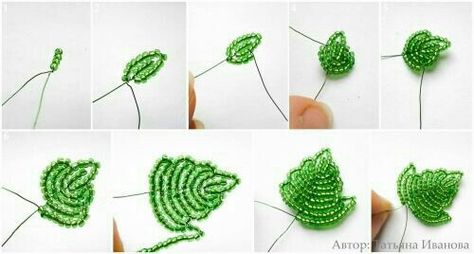 Beaded Ornaments Diy, Copper Wire Crafts, Seed Bead Tutorials, Beaded Flowers Patterns, Seed Bead Flowers, French Beaded Flowers, Beaded Leaf, Wire Flowers, Seed Bead Tutorial